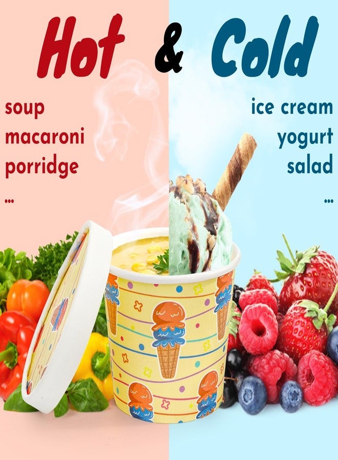 ELFULLY 60 Pack Ice Cream Cups with Lids, 8 oz Paper Treat Cups, Disposable Dessert Bowls for Hot and Cold Food, Colorful Snack Containers for Sundae Salad Fruit Frozen Yogurt Party Supplies - Image 3